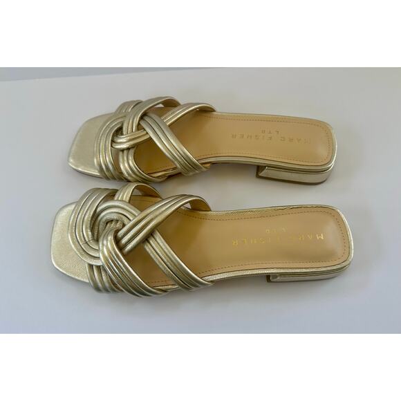 Marc Fisher LTD Shoes - Marc Fisher LTD Women's Casara Slip-On Square Toe Dress Sandals Gold Size 6.5M